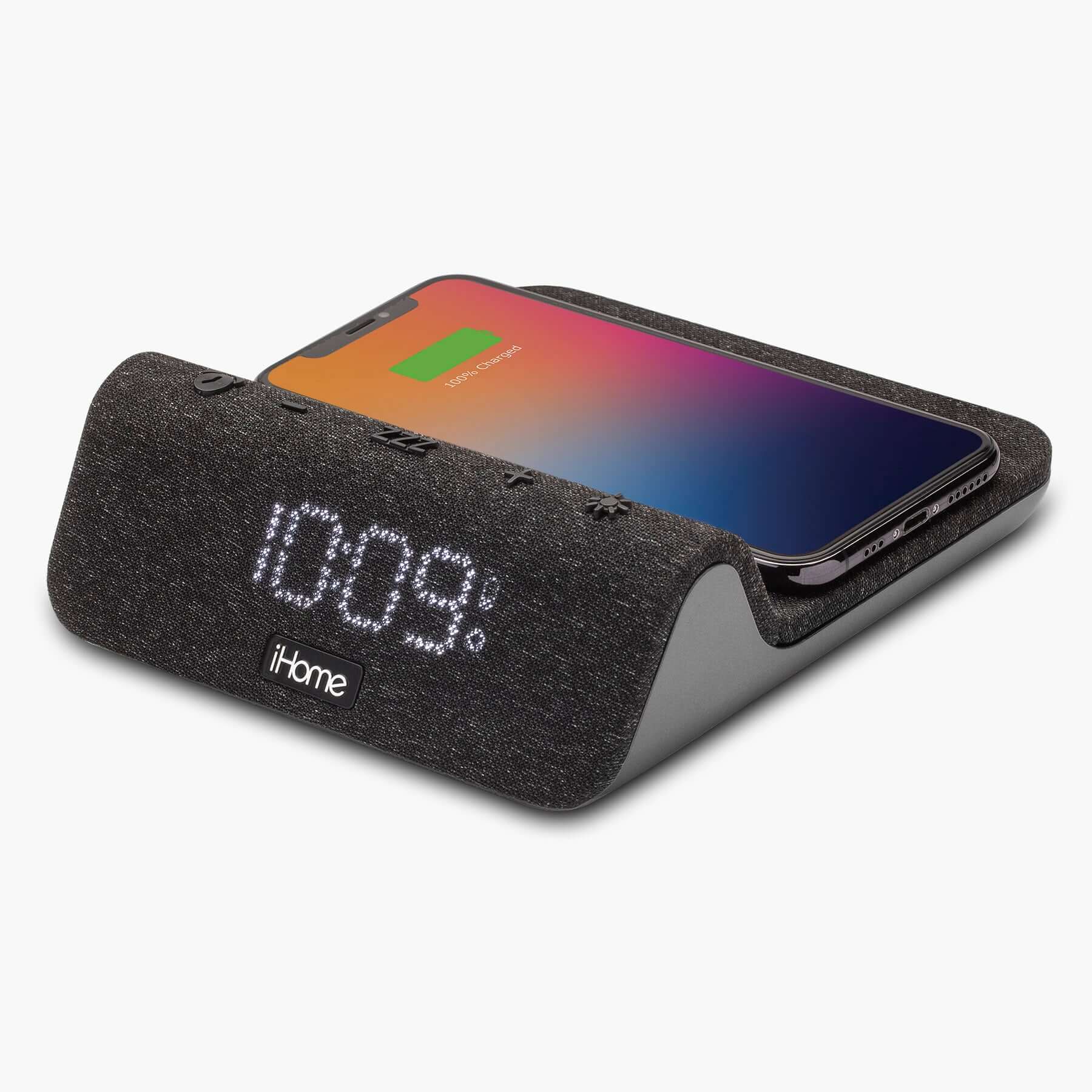 Wireless Charger with Alarm Clock, Night Light, and USB Charging (iW30BGOL) - ihomedotcom