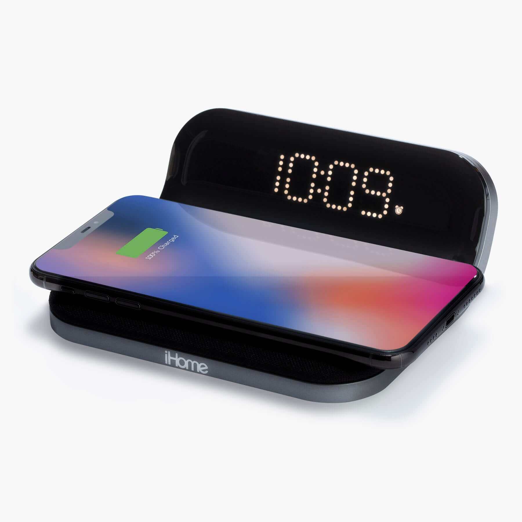 Wireless Charger with Digital Alarm Clock and USB Charging (iW18BG) - ihomedotcom