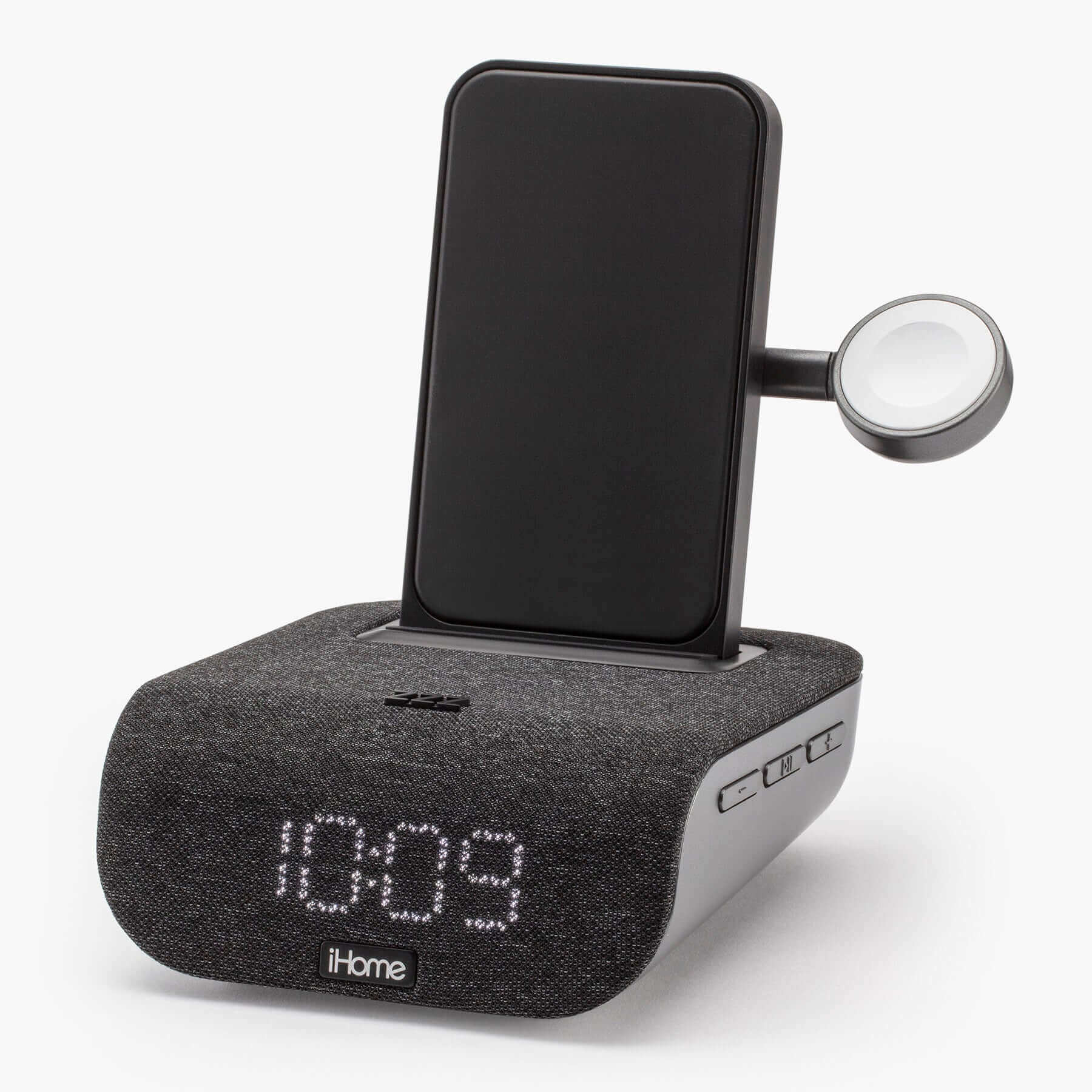 Wireless Charging Station with Apple Watch Charger, Bluetooth Alarm Clock and USB Charging (iWBTW200) - ihomedotcom