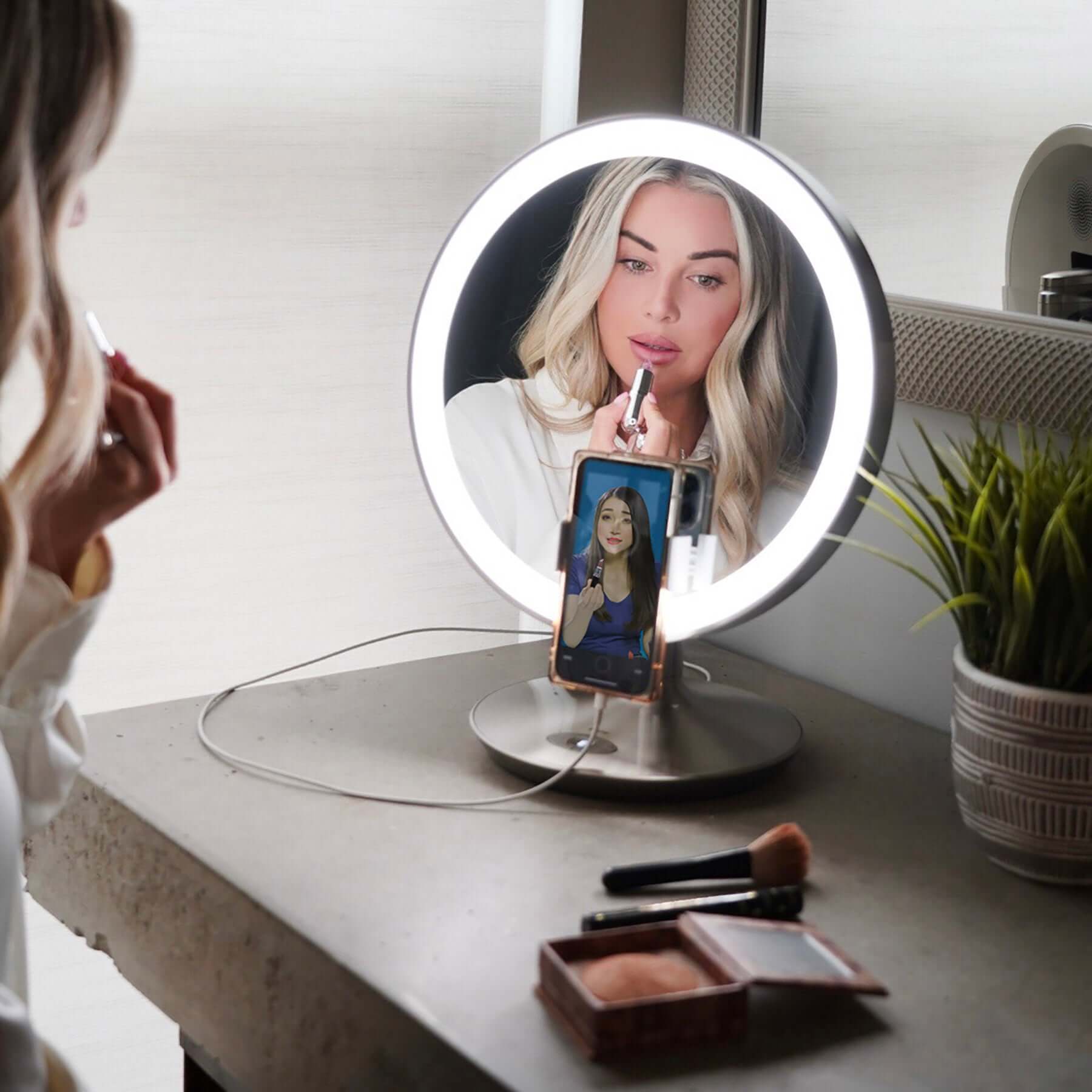 Vanity Mirror with Lights and Bluetooth Speaker, Magnifying Mirror, and Phone Mount (iCVBT12) - ihomedotcom